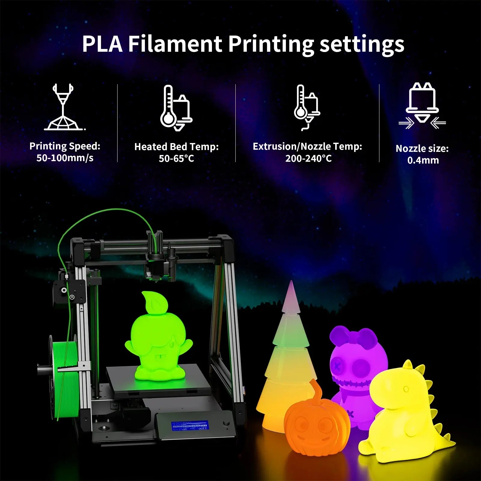 PLA Luminous 3D Printing Filament 1.75mm 1KG Nevsbye