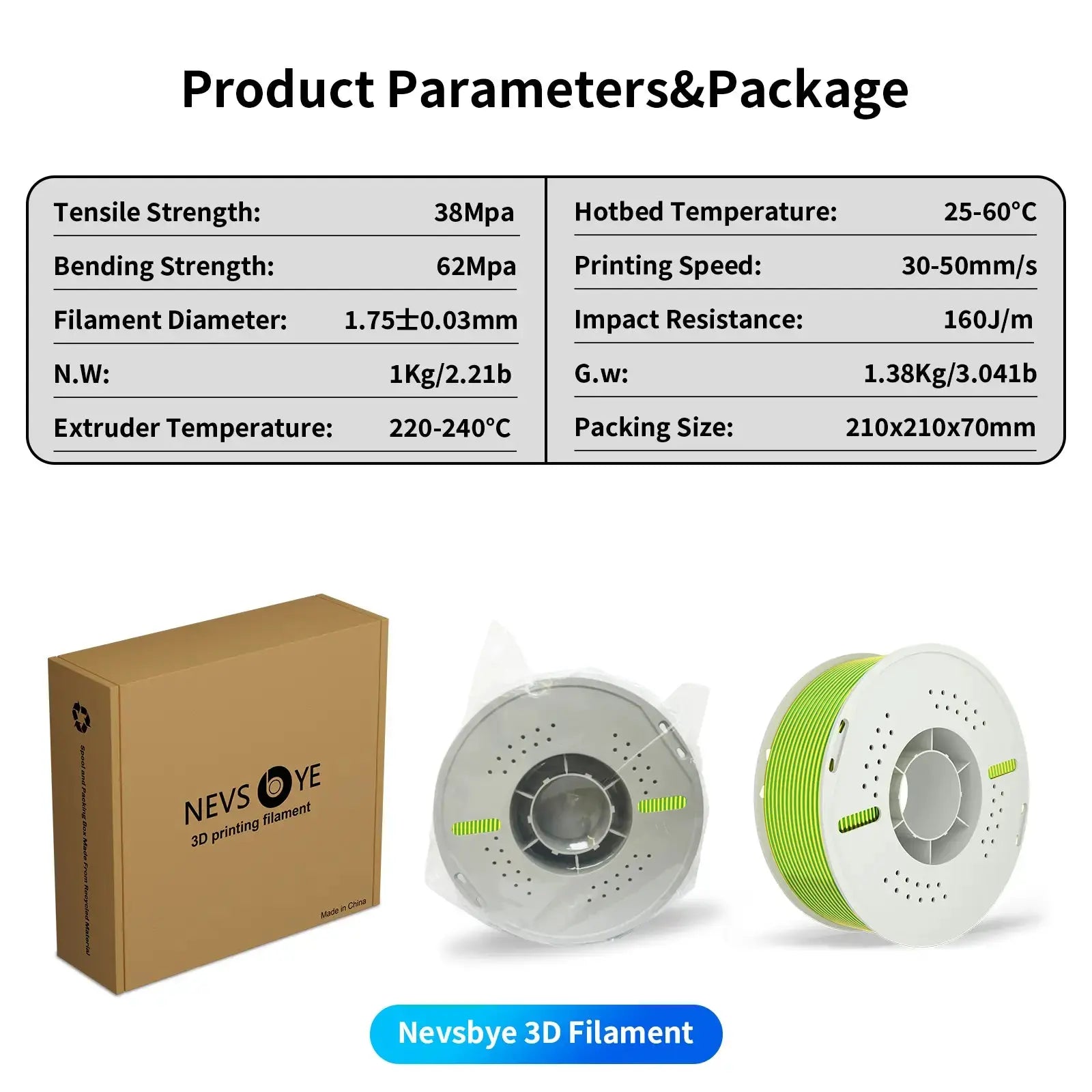 PLA Silk Dual Color 3D Printing Filament 1.75mm 1KG Nevsbye