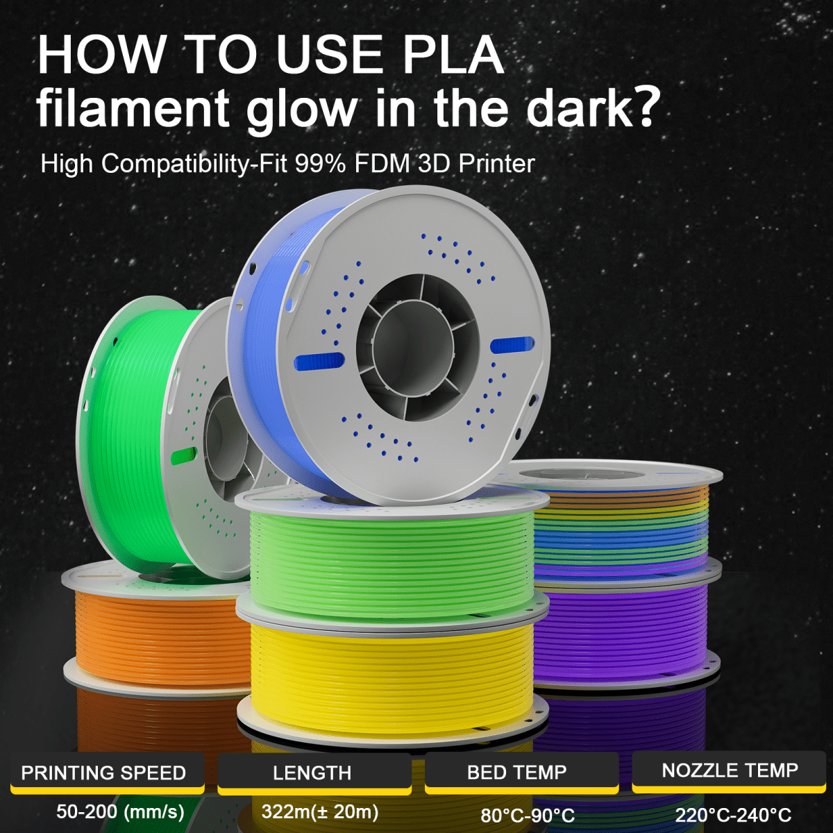 PLA Luminous 3D Printing Filament 1.75mm 1KG - NevsbyePLA
